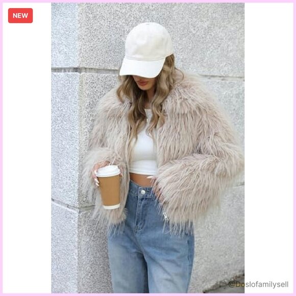 Shaggy Faux Fur Jacket Cropped Style Plush Outerwear Winter Fall Fashion - Picture 6 of 7